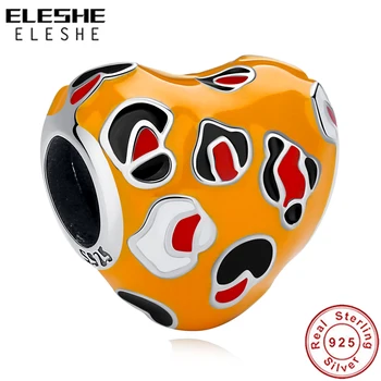 

Genuine 925 Sterling Silver Charm Bead Yellow Enamel Spotted Heart Charm fit Original Bracelet DIY Jewelry Christmas Gift