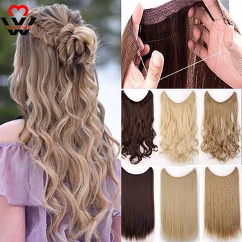 

MANWEI Long Synthetic Wavy Hair Clip In Hair Extension Heat Resistant Hairpiece Natural Fish Line Wavy Hair Piece