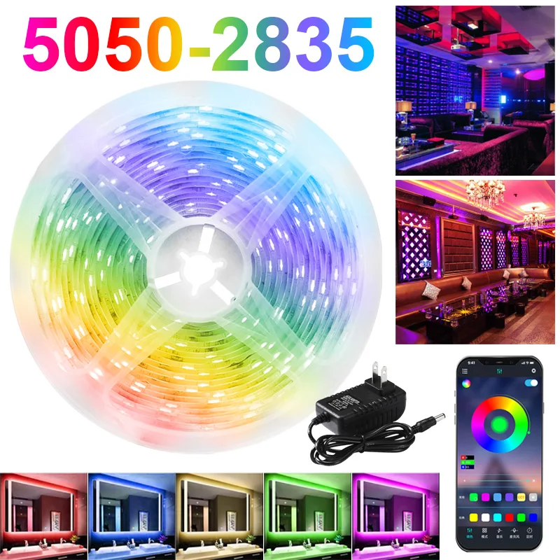 5M 10M RGB LED Strip Lights DC12V Bluetooth WiFi Luces Led 5050 SMD2835 Flexible Waterproof Tape Diode Remote Control Light