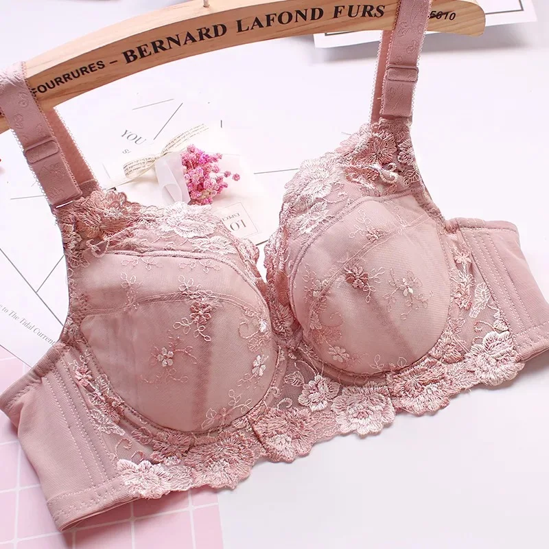 Women's Full coverage Underwired Lightly Lined bra Floral Embroidered Bra Plus Size Minimizer bra 34 36 38 40 42 44 46 48 B-H