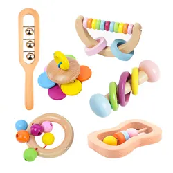 Hochet en bois Montessori pour bébés de 0 à 12 mois, jeux éducatifs pour bébés 