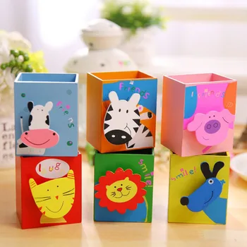 

1 Pcs Hot Sale Wooden Cartoon Pen Holder Cute Animal Pen Box Students Supplies Gifts Desk Organizer kawaii School Stationery