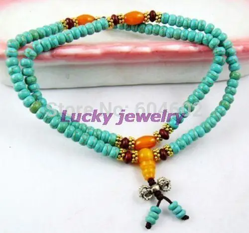 

Тибетский буддизм 108 Blue Stone Mala, 6x4 мм