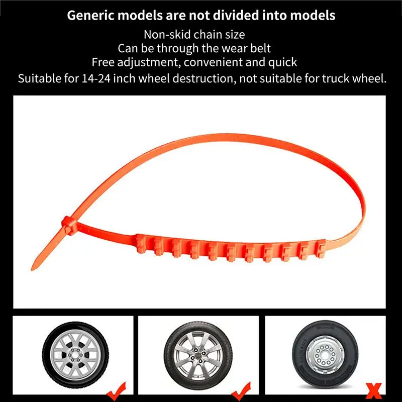 10 Chaînes à Neige Pour Pneus Moto Et Vélo électrique - Nylon Avec 20 Dents Antidérapantes - Compatible 2 Et 3 Roues - Environ 50 Cm