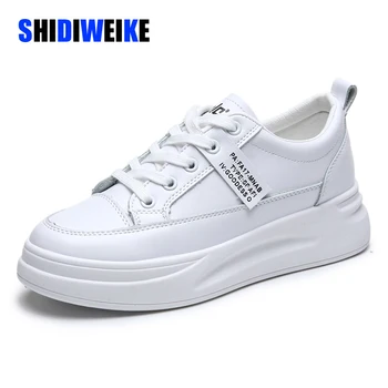 

PU Leather Casual Shoes Women Sneakers 2020 Spring Autumn Light White Sneakers Platform Med Heel Ladies Shoe Comfortable I051