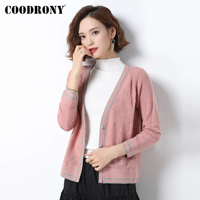 COODRONY Brand Cardigans Streetwear Light Color Floral Women 2020 Autumn Winter Casual Slim Fit Wool Sweaters Female W1031