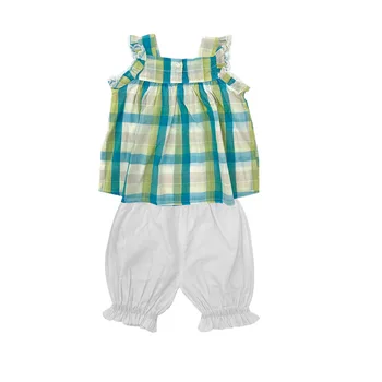 

2PCS WLG Girls Outfits Kids Summer Plaid Sleeveless Shirt and Short Set Baby Girl Casual All Match Clothing Set for 1-6 Years