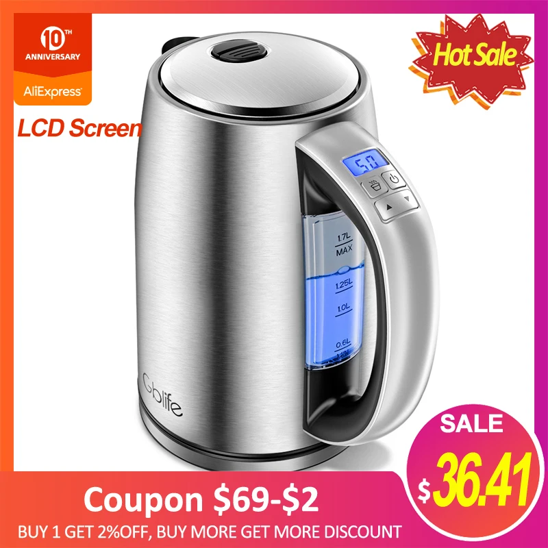

Hot GBlife 1.7L Smart Electric Water Kettle Handheld Stainless Steel Boiler LCD Display Fast Boiling Electric Kettle Food-Grade