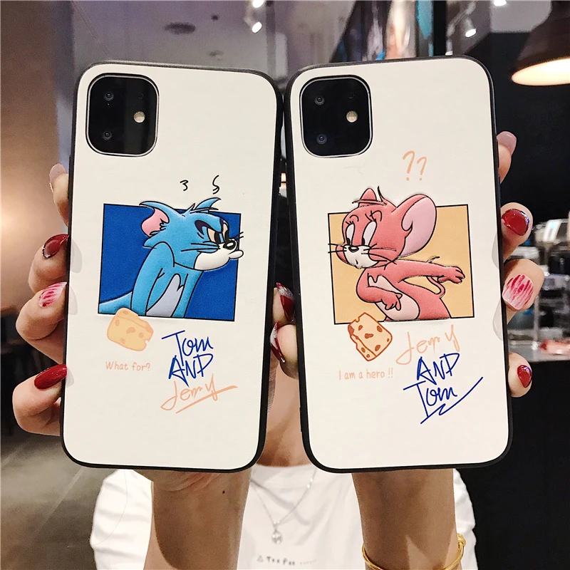 

Cat and mouse mobile phone case solid color soft silicone anti-fall cover for iPhone XR XS Max X 6 6S 7 8 Plus 11PRO MAX