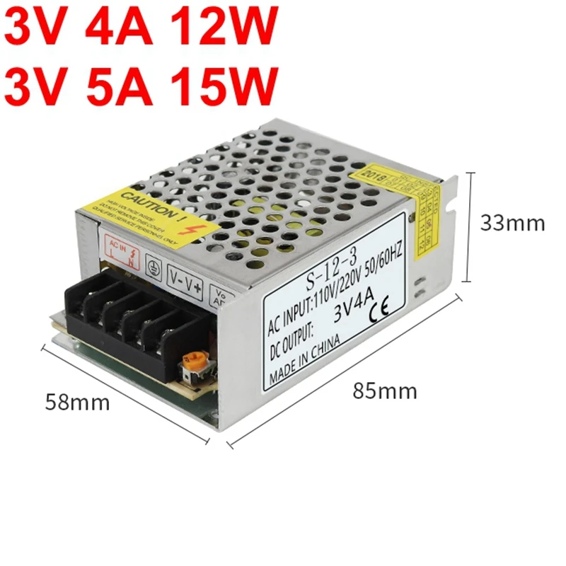 

3V 4A 5A regulated Switching Power Supply Driver 12W 15W for LED Strip Light CNC CCTV 3D Printer AC 100-240V Input to DC3V