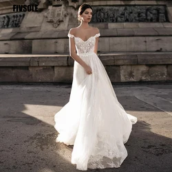 Fivsole Off The Shoulder Sleeves Wedding Dresses Saudi Arabia Sexy Backless Lace Bride Dresses Beach Tulle Long Robe De Mariée