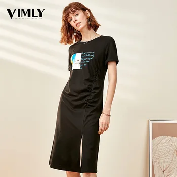 

Vimly Women Summer Casual Black Dresses Ladies Short Sleeve O Neck Dresses Female High Street Print Street Wear