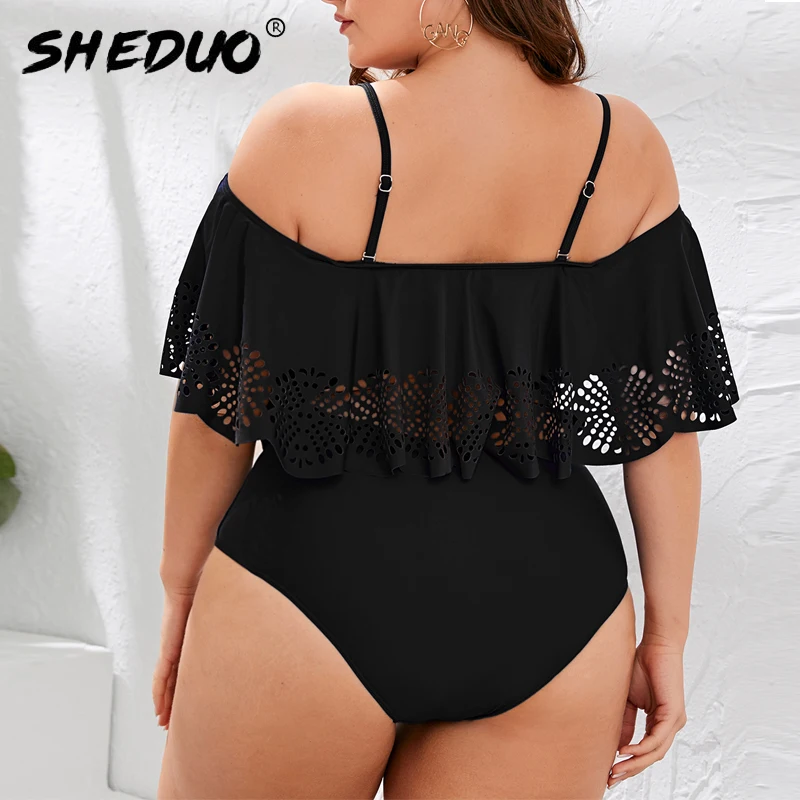 Sexy Off The Shoulder Solid Swimwear Women One Piece Swimsuit Female Bathing Suit Ruffle Monokini Swim Wear Push Up Set women sport swimsuits women swim dresses