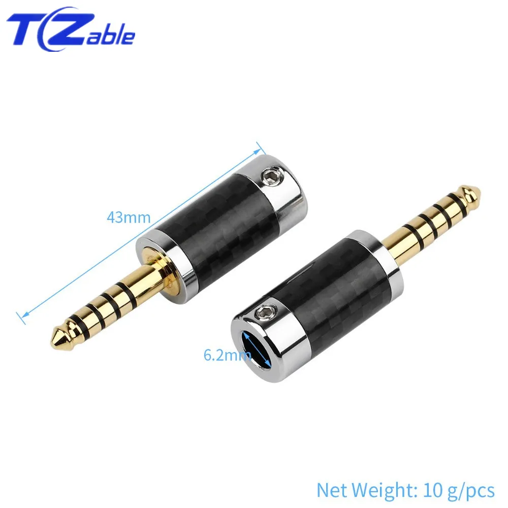 5PCS 4 4mm 5 Pole Audio Connector Stereo HIFI Headphone Cable Male Plug Metal Splice Adapter Carbon Fiber Audio Jack