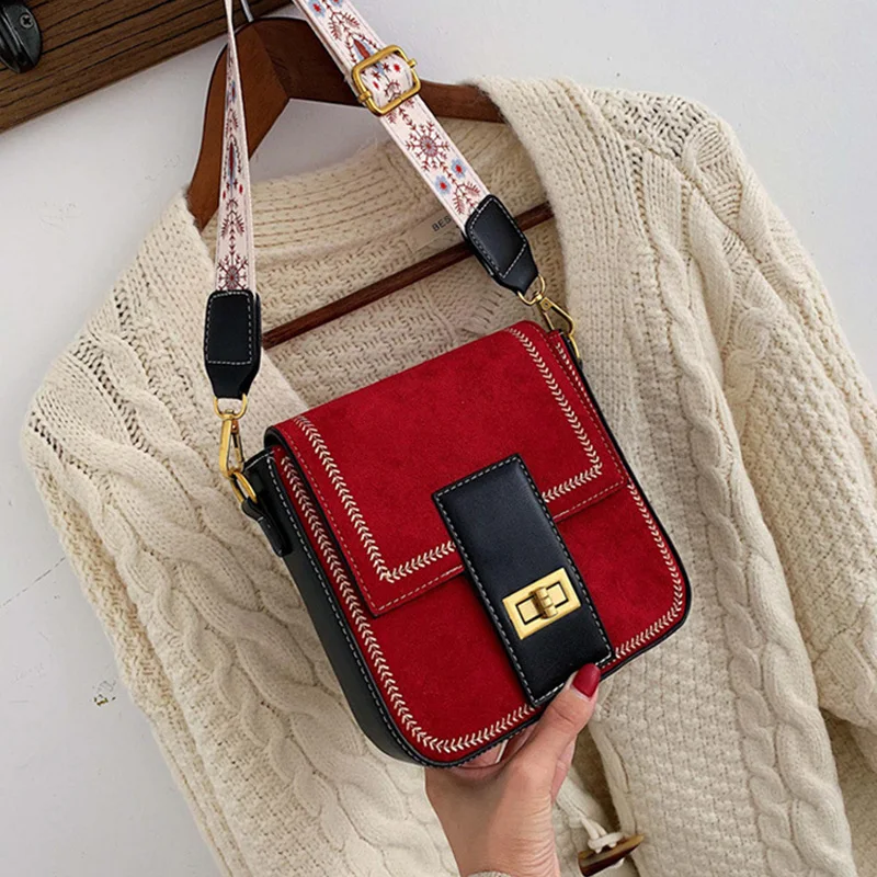 

Vintage Scrub Pu Leather Crossbody Bags For Women Print Wide Strap Shoulder Bags Designer Lock Female Handbags Women Small Flap