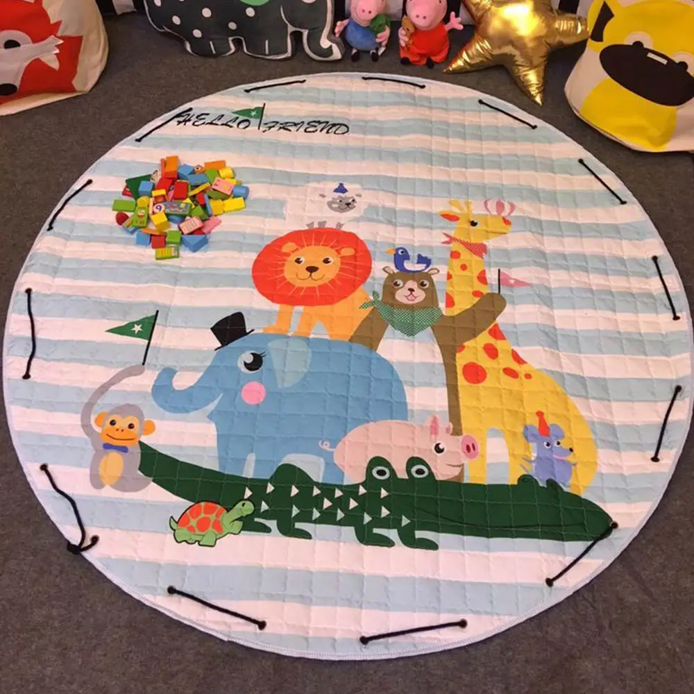 Детский игровой коврик, хлопковый мягкий развивающий коврик для младенцев, сумка для хранения, Детский ковер-пазл, круглый детский коврик с изображением животных - Цвет: WJ3535B