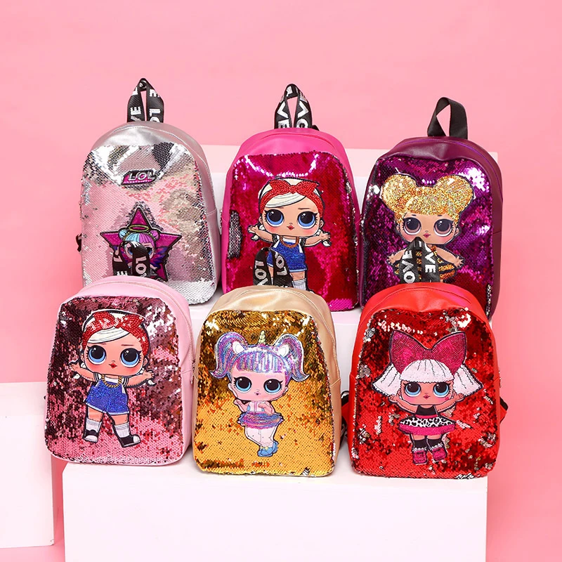 

LOL Surprise doll new Girls sequins laser tide backpack double zipper fresh Cute bag Toys for children festival Gift 2S04