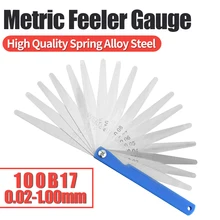 100B17 Feeler Gauge Metric Thickness Gauge Set Blade Gap Filler Tappet Valve Thickness Measurement Layout Tool Gages Metering