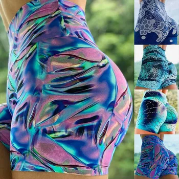 

Casual fashion Ladies' Spring and summer Polyester printed High-waist Hip Stretch Underpants Running Fitness sport Shorts h4