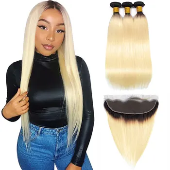 

Ably Lace Frontal Closure With Bundle Straight 1B/613 Bundles With Frontal Remy Brazilian Human Hair Weave 3Bundles With Frontal