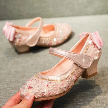 

Spring Girls Shoes Princess Fashion Rhinestone Bowtie Flat Casual Leather Shoes Kids Girls Baby Dancing Shoes