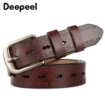 

Deepeel 1pc 2.8*105-120cm Ladies Second-layer Cowskin Belt Hollow Pin Buckle Wide Girdle Jeans Decorative for Girls Gift YB327