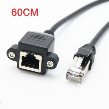 

60cm Shielded RJ45 Screw Lock Panel Mount CAT5e 8Pin Male To Female 100Mbps LAN Network Ethernet Extension Cable with Screws