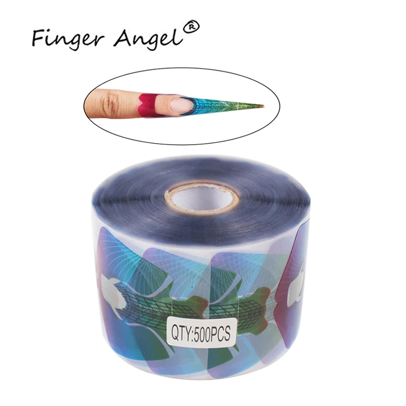 

Finger Angel 100/500Pcs Transparent Iridescent PVC Nail Form Sticker UV Gel Nail Form Nail Art Tips Extension Guide Tools#FJH11