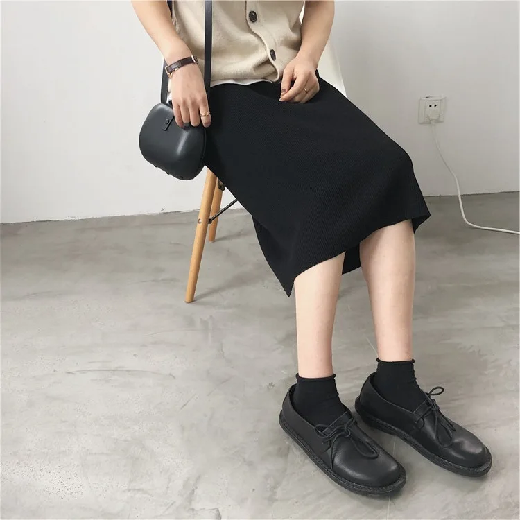 

Spring Thin Fine Sunken Stripe Elasticity Knitted Skirt Versatile High-waisted Slimming Back Slit One-step Skirt Skirt
