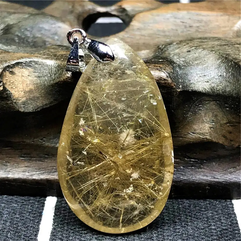 

Genuine Natural Gold Hair Rutilated Pendant For Woman Man 34x20x10mm Beads Stone Reiki Crystal Necklace Pendant Jewelry AAAAA