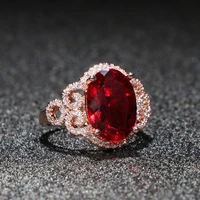 Bague Ringen Classic Rings For Women With Oval Shape Red Gemstones Rose Gold Color Charm Lady Fashion Jewelry Gift 2