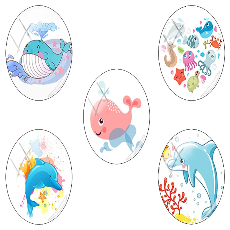 

JWEIJIAO 18x25mm 5pcs/lot Glass Dome Cartoon Dolphin Pattern Oval Shape Pendant Handmade Accessories DIY For Birthday Gift HT348