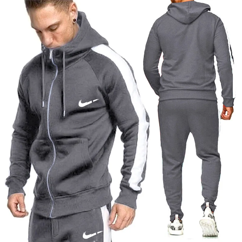 

2019 men's new hoodie suit sportswear two-piece winter running jogging workout clothes zipper jacket hoodie men's suit