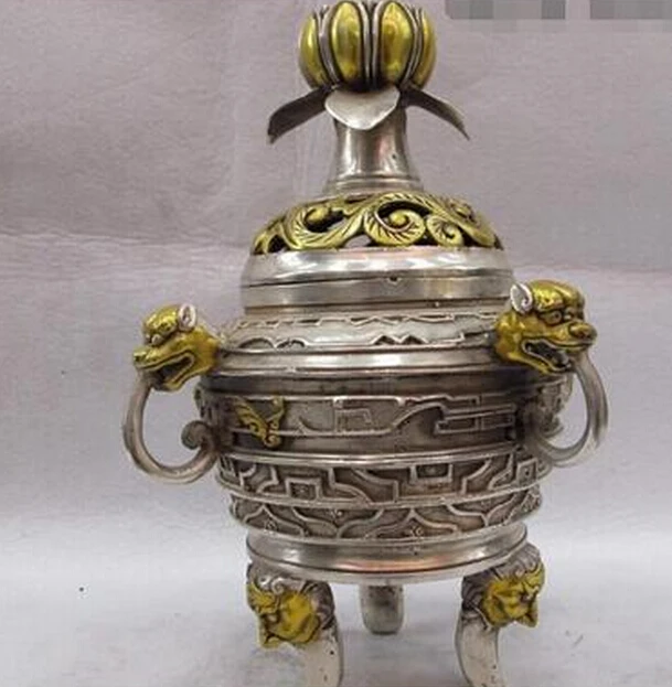 910+++ украшение, медное серебро, заводские магазины, 10 храмов, белая медь, серебро, позолоченное животное, ухо лотоса, кадильница в форме цветка, благовония