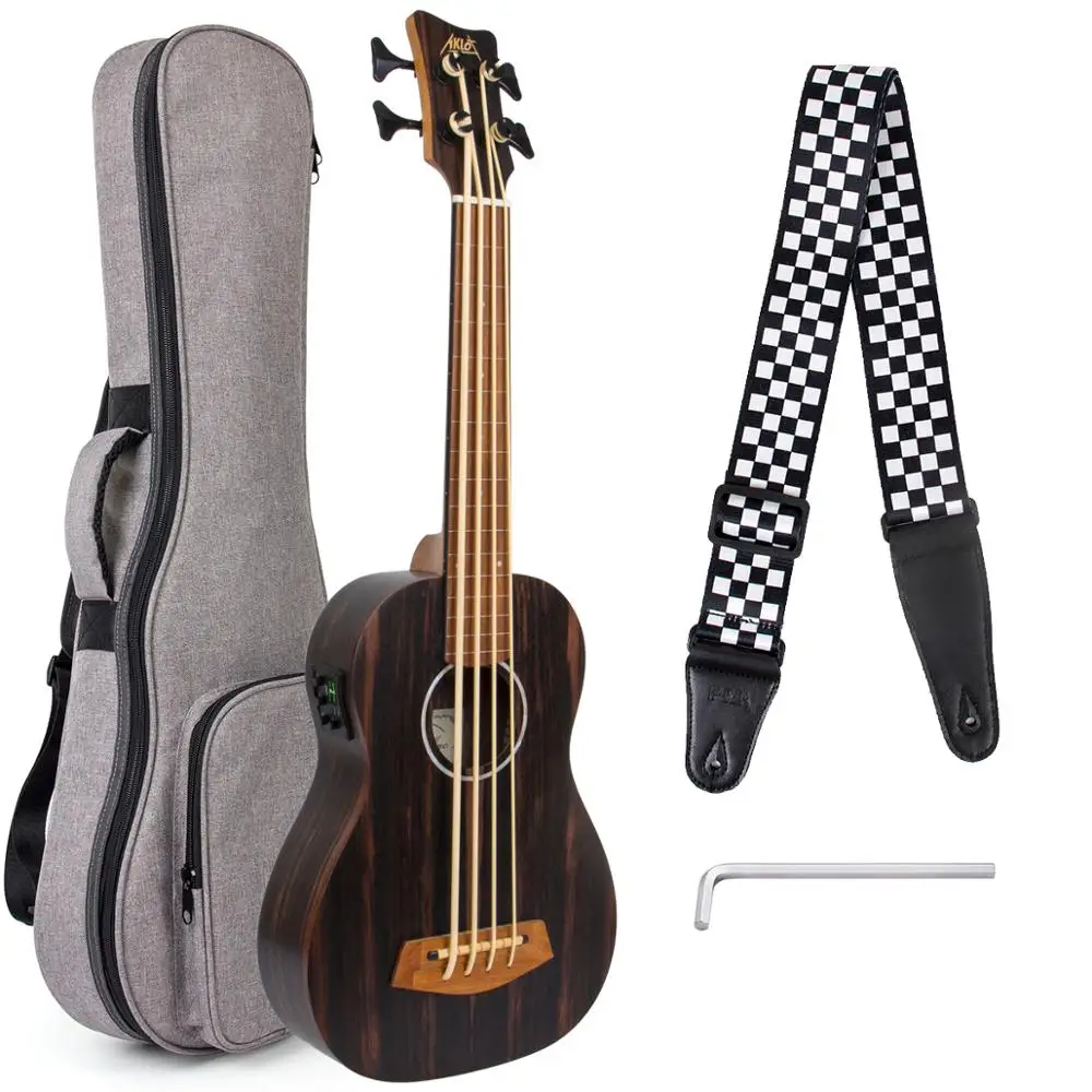 AKLOT электрический бас укулеле выровненный безрезной Aquila String EADG Blackwood с Gig Bag Strap
