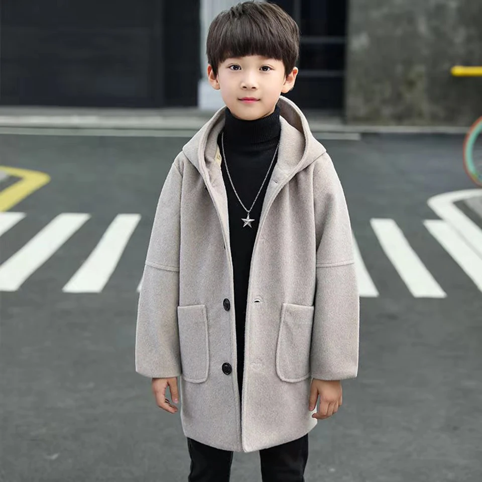 Детские куртки, шерстяная Верхняя одежда для мальчиков, зимняя теплая Повседневная Детская куртка с капюшоном, верхняя одежда, пальто для маленьких мальчиков 4, 6, 8, 10 лет