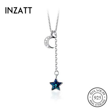 

INZATT Real 925 Sterling Silver Zircon Star Moon Pendant Choker Necklace For Fashion Women Party Fine Jewelry Cute Accessories