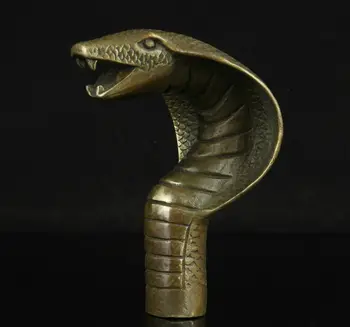 

Chinese Old Bronze Handmade Carved Cobra Statue Cane Walking Stick Head