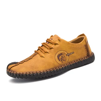 

2019 Men Big Size 48 Autumn Summer Cow split leather Moccasin Loafers Slip On Flat Boat Shoes Male Footwear Wedding Dress shoes