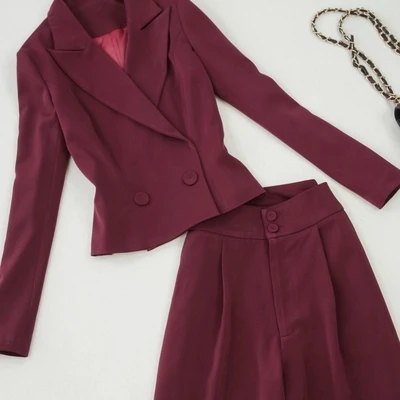 Режим размера плюс vrouwen kleding lente en zomer nieuwe двубортный korte pak hoge taille wijde pijpen broek 7 broek pak