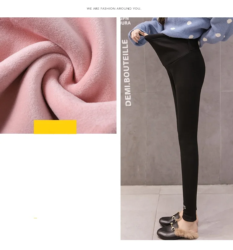 Maternity Leggings Winter Warm Trousers Plus Velvet Clothes Pregnancy Pants For Pregnant Women Thickened Leggings Grossesse