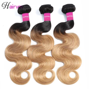

Hairvev Brazilian Body Wave Hair Weave Bundles 8-26inch Bundles 1B/27/30/99J Bundle Remy Human Hair Extensions Fast Shipping