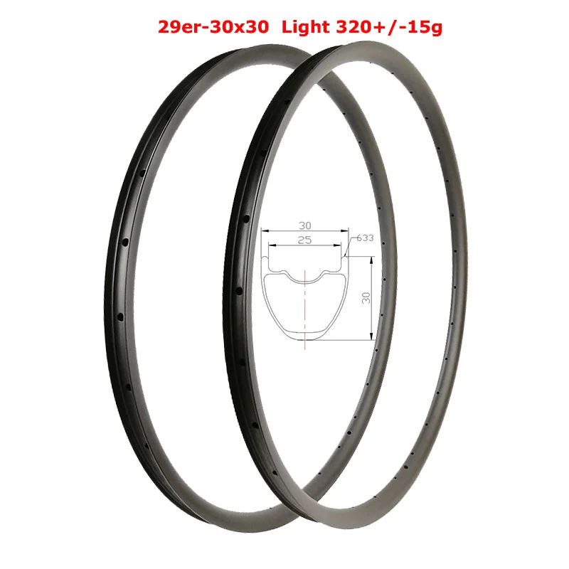 Excellent Light 320g 29er XC hookless Carbon Rims MTB 30mm height 30mm wide T800 UD Mate Gloss Crosscountry Mountain Wheels 650B available 0