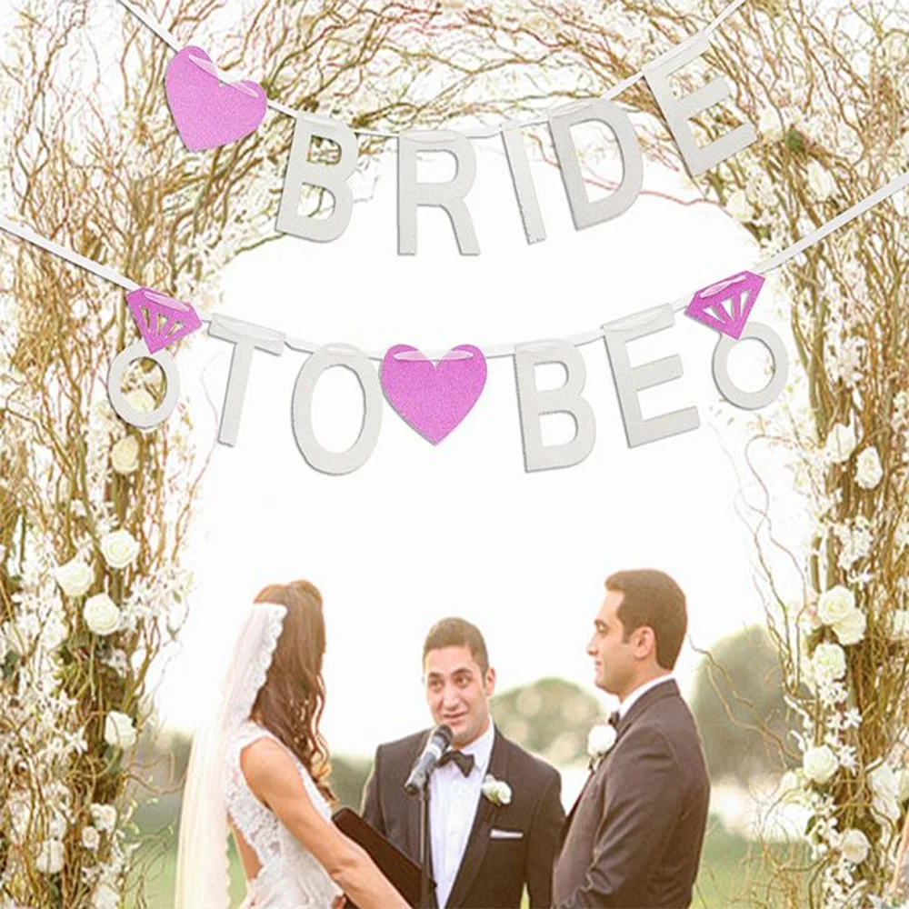 DIY Pink Silver Glitter Paper Flags Bride To Be Letter Banner Garland Banners Wedding Bachelorette Party Decoration