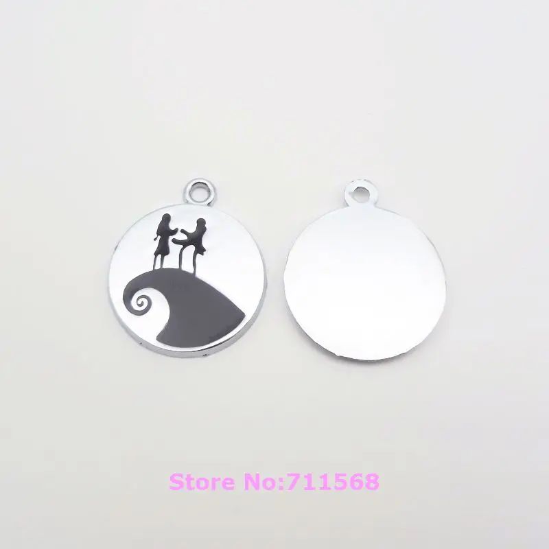 Sally N Jack On Christmas Hat Round Plate Nightmare Before Christmas Dangle Necklace Bracelet Pendants For DIY Fashion Jewelry