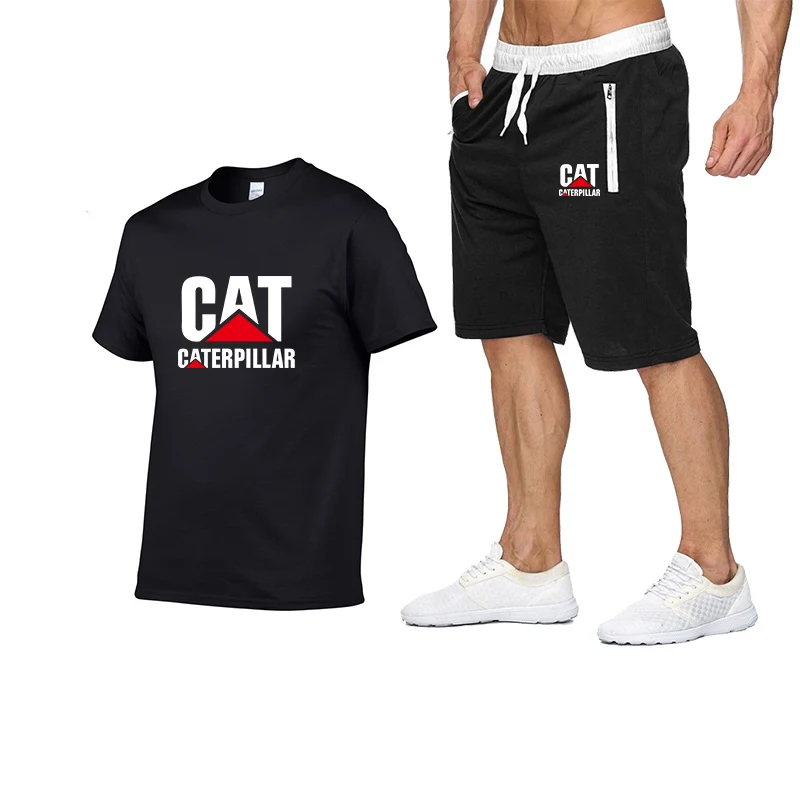 

Fashion brand men's T-shirt printed cat caterpillar logo short sleeve + pants summer casual men's sportswear