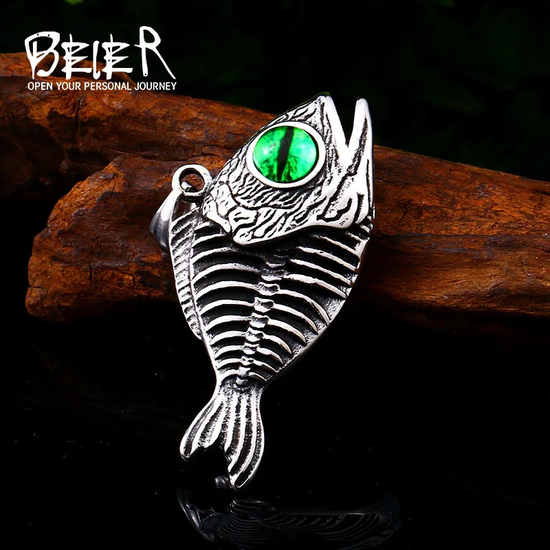 

Mens Goldfish Hooked 3D Fish Pendant With evil eye kolye Necklace in Stainless Steel Mythical Ocean Jewelry dropshipping LHP093
