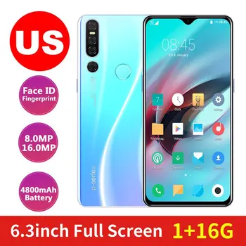 

32Gb Mobile Phone Android 6.3 Inch Waterdrop Display Triple Camera Fingerprint Face Id Smartphone
