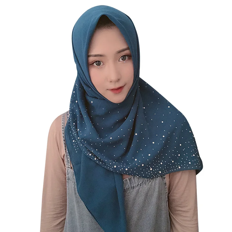 

Malaysia rhinestones porcelain square Dubai travel scarf Pearl chiffon material Baotou towel square