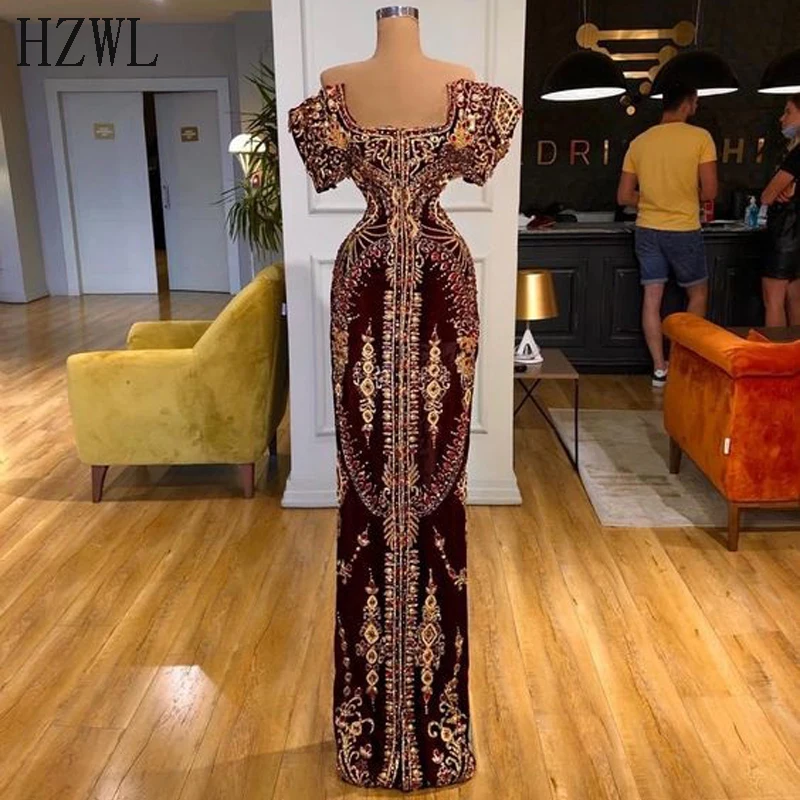 dinner dresses for ladies Off the Shoulder Dark Red and God Lace Evening Dresses платья знаменитостей 2020 New Zipper Back Floor Length Prom Dresses Evening Dresses Evening Dresses